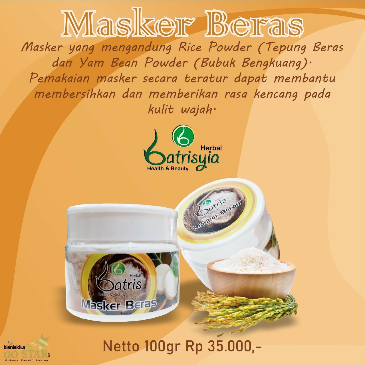 MASKER BERAS BATRISYA HERBAL•MASKER HERBAL•MASKER KEKINIAN